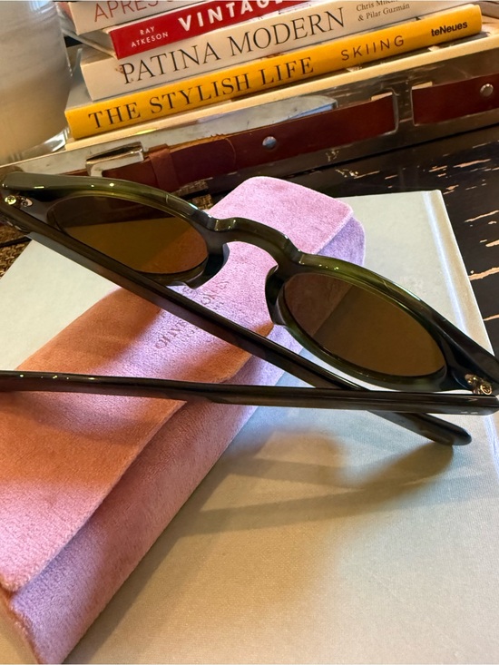 Oliver Peoples dark green round sunglasses with brown lenses